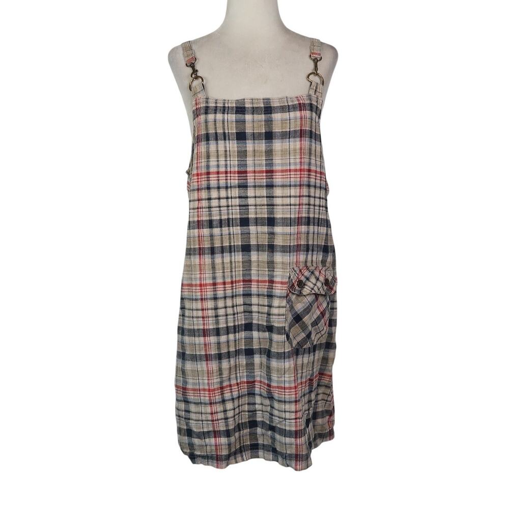 Vintage 90s St. John's Bay Tan Black Mini Overall Dress Skirtall L